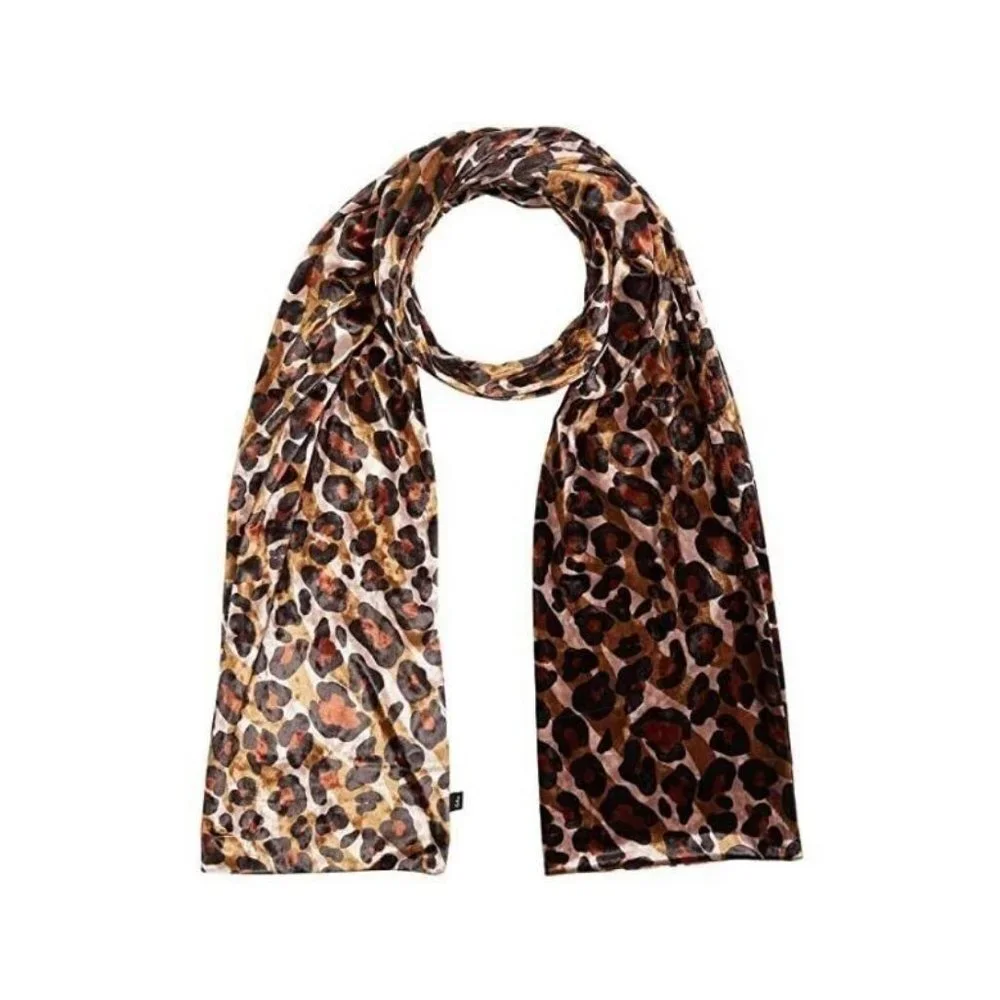 ECHO NEW YORK leopard animal print velvet tubular women's scarf wrap - BROWN